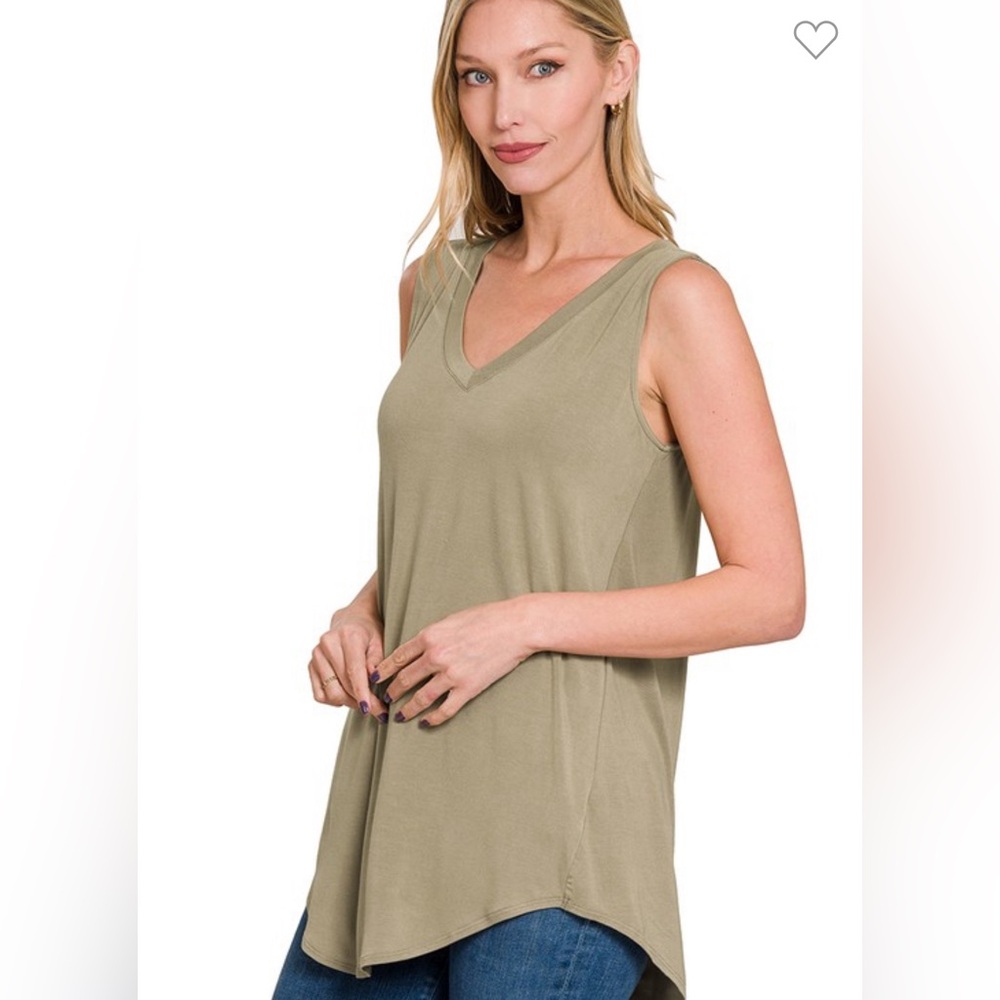 Zenana Outfitters Kaki V Neck Women's Tank Top